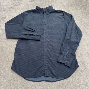 Ben Sherman Long Sleeve Button Down Shirt Men Large Blue Geometric Cotton Casual